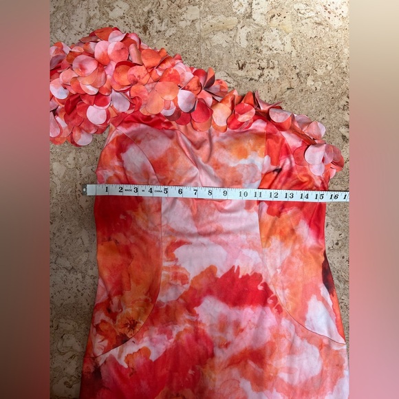 Rene Ruiz Collection One Shoulder Fit and Flare Scuba 3D Appliqué Gown - Picture 13 of 16